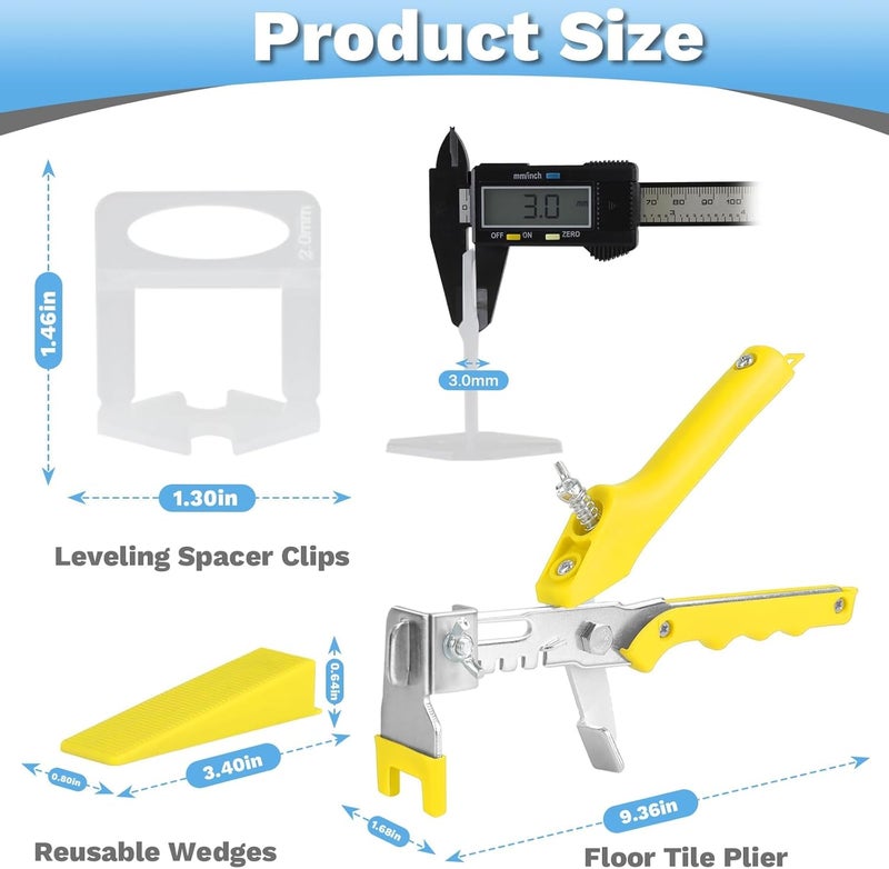 TEANTECH 1/8”Tile Leveling System Kit, 600pcs Tile Leveler Spacers Clips+150pcs Reusable Wedges+1pc Tile Pliers for Wall/Floor Tile Adjustment, Leveling Tile System for Ceramic Tile - Image 3